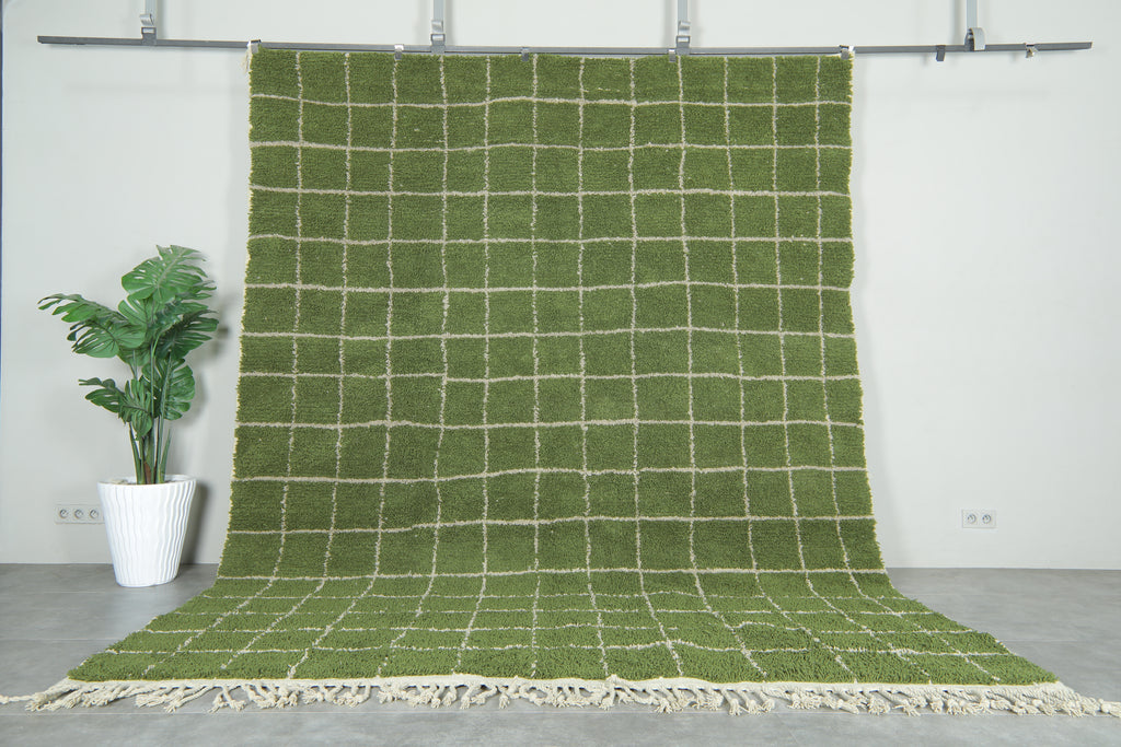 Custom Green Checkered Rug – Handwoven Modern Moroccan Grid Carpet