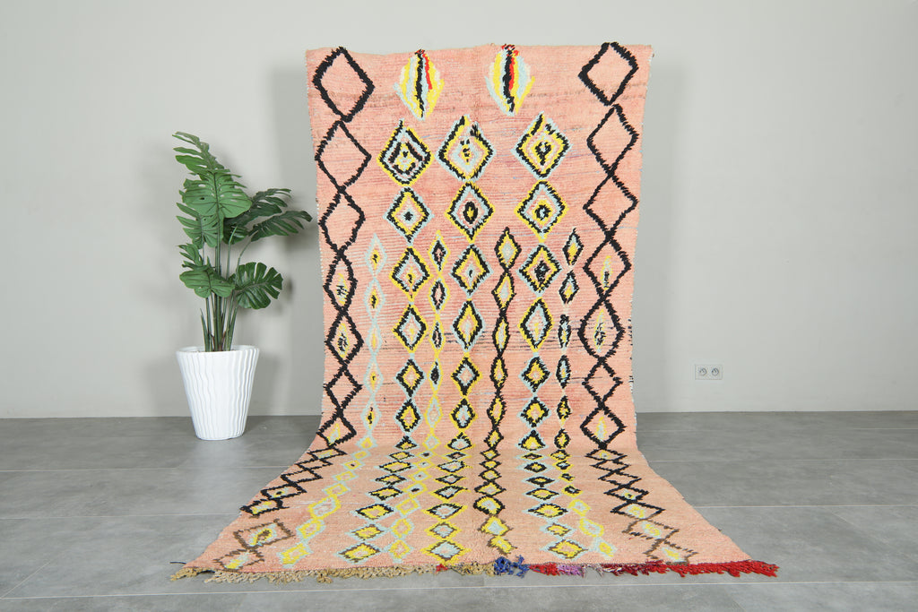 Pink Moroccan azilal rug - 4.8 ft x 10.6 ft - Geometric wool carpet