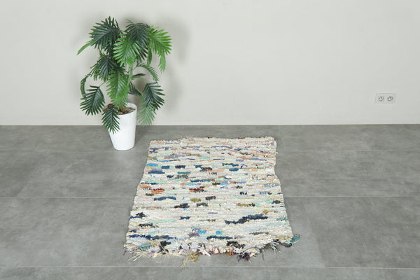 Handwoven boucherouite Moroccan rag rug - 3 ft x 4.3 ft - Handmade wool carpet