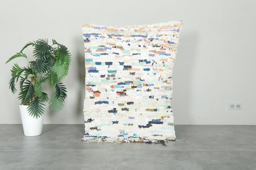 Handwoven boucherouite Moroccan rag rug - 3 ft x 4.3 ft - Handmade wool carpet