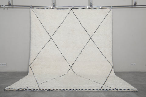 8 x 10.1 FT Moroccan Rug – Ivory & Black Minimalist Diamond Pattern