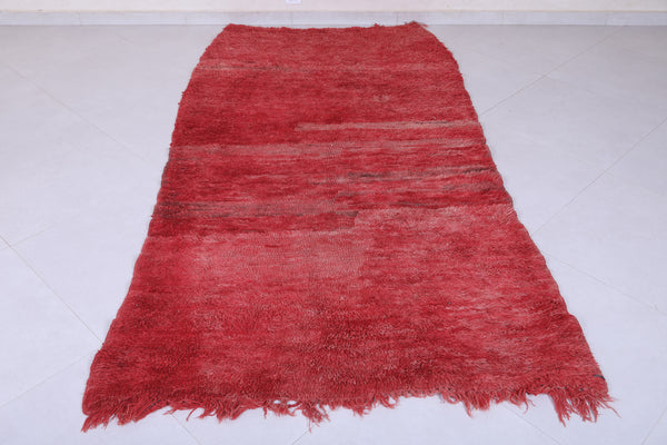 Elegant red Moroccan berber rug - 4.2 x 8 ft | Handwoven wool carpet