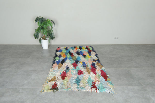 Multicolor diamond Moroccan boucherouite rug - 3.6 ft x 6.9 ft