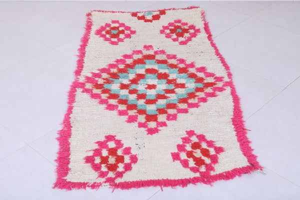 Colorful Moroccan berber rug - 2.7 x 5.1 ft | Handwoven with pink & turquoise accents