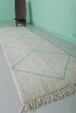 Moroccan Hallway Rug with Green Pattern - 2.8 FT x 9.2 FT | Elegant Berber Design