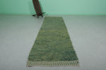 2.9 x 10 FT Moroccan Runner Rug – Green Handwoven Textured Design