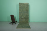 2.9 x 10 FT Moroccan Runner Rug – Green Handwoven Textured Design