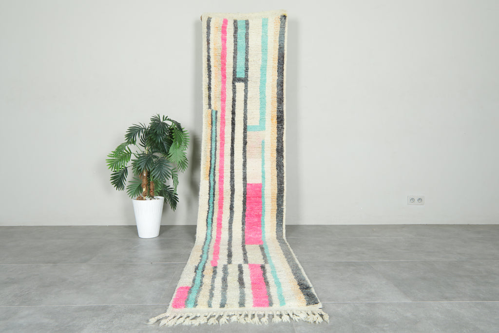 Colorful Moroccan runner rug - 2.3 ft x 10.2 ft - Handwoven wool carpet