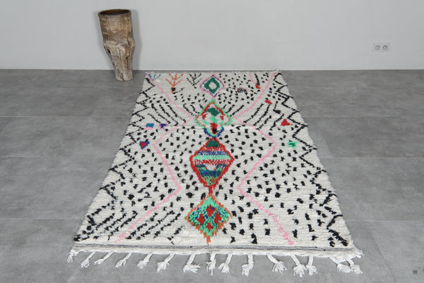 Handwoven Moroccan rug 4.3 x 7.9 Feet - Colorful berber wool carpet with tribal symbols