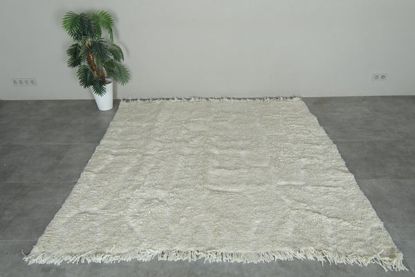 Handmade cream Moroccan rug - Minimalist berber design - 7 ft x 7.3 ft