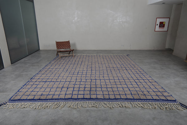 Grey custom size moroccan rug – Blue checkered handmade design