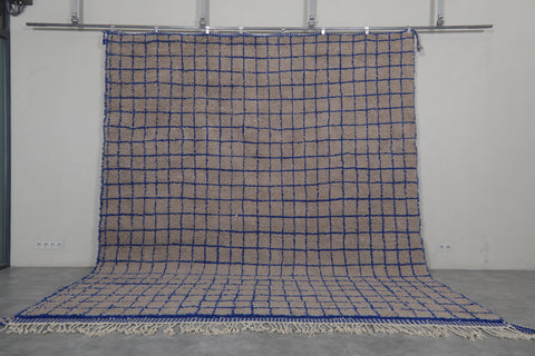 Grey Custom Size Moroccan Rug – Blue Checkered Handmade Design