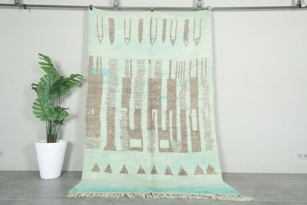 Blue & beige Moroccan geometric rug - 5.4 ft x 8.7 ft