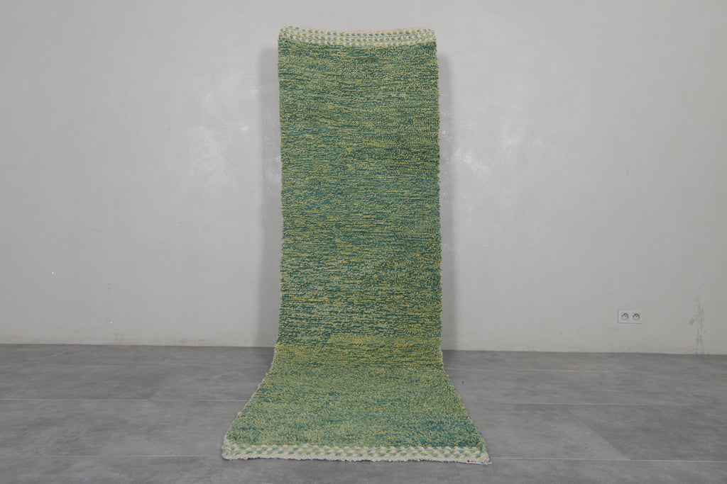 Custom green runner rug - Handwoven wool in earthy tones