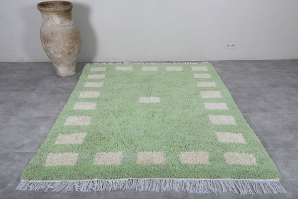 Handmade Moroccan rug – 6 x 8 ft | Pastel green geometric wool carpet