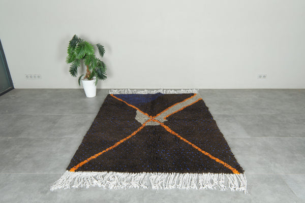 Deep brown Moroccan handmade rug - 5.1 ft x 6.4