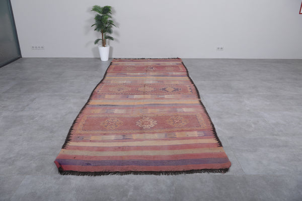 Vintage Moroccan runner flatwoven rug | 5.3 x 12.8 ft | Handmade artisan carpet