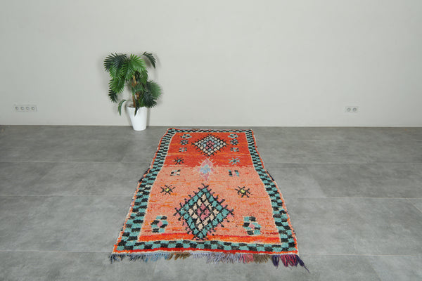 Colorful Moroccan wool rug - 3.5 ft x 7 ft - Boucherouite design