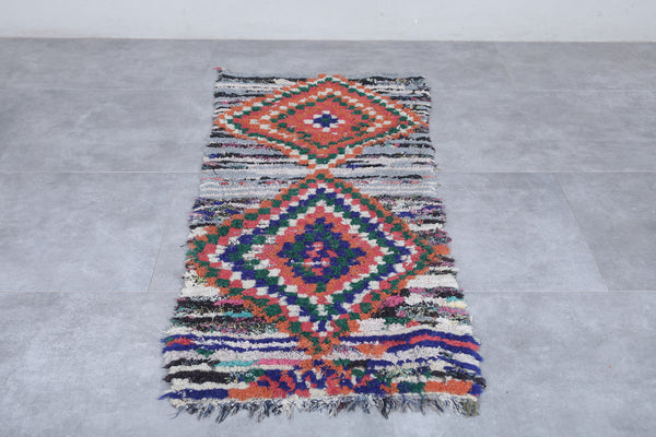 Handmade Moroccan berber rug 2.3 X 5.5 Feet - Vibrant diamond pattern
