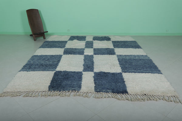 Large blue & white checkered Moroccan rug - Handmade berber style | 8.3 x 9.7 ft