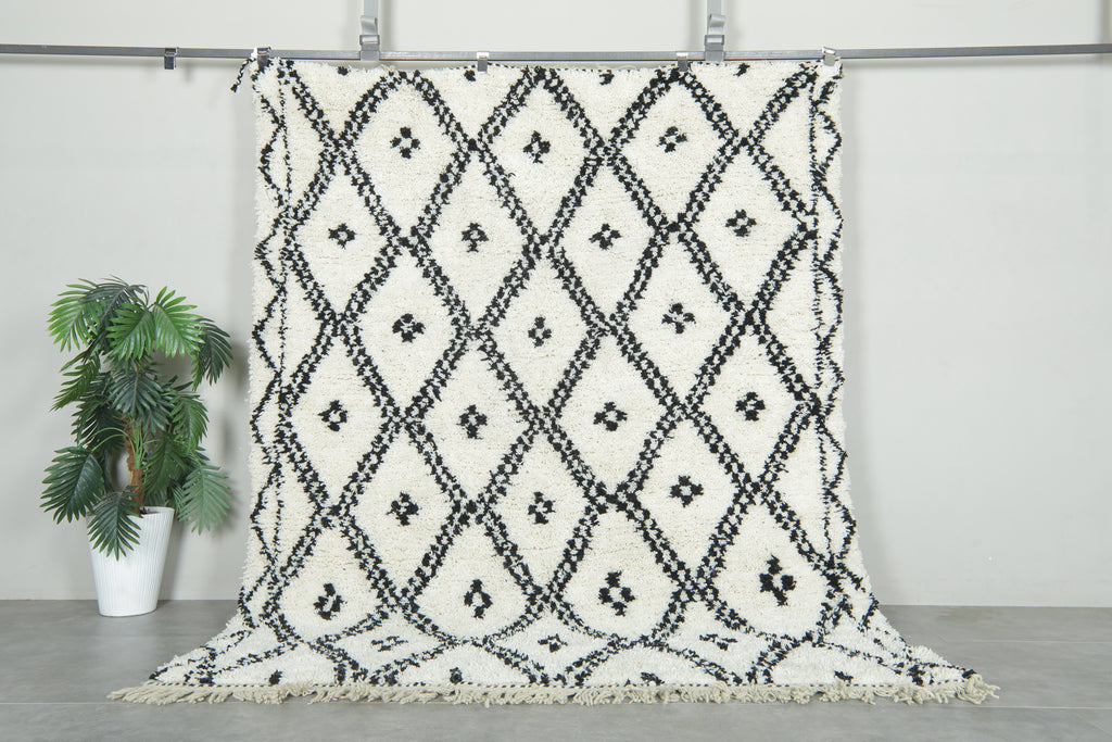 Custom Handwoven Moroccan Rug – Classic Black & White Diamond - Beni Ourain Wool Carpet