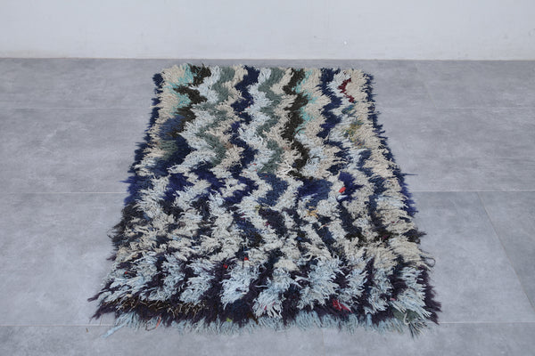 Moroccan runner rug – Shaggy zigzag pattern in blue & gray 3 x 5 FT | Handwoven