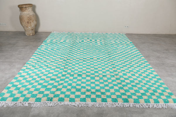 Custom light green & white checkered Moroccan rug – Refresh your space