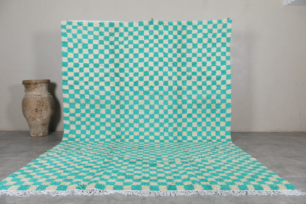 Custom light green & white checkered Moroccan rug – Refresh your space