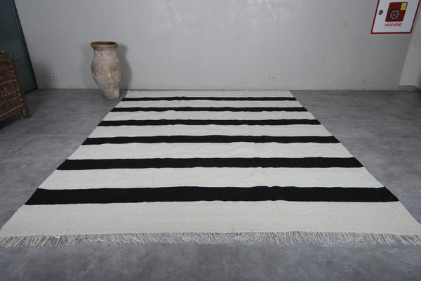 Custom flatwoven black & white striped Moroccan rug