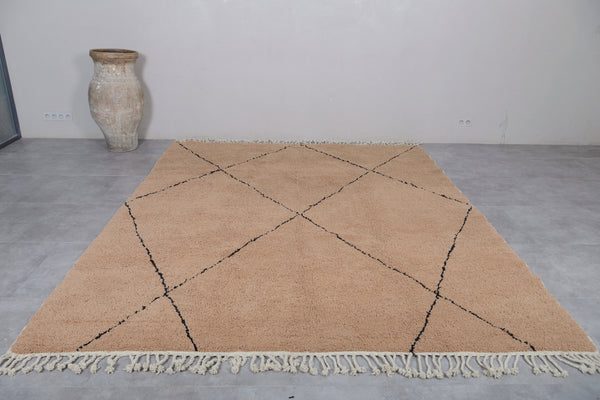 Classic light brown custom moroccan rug with black patterns