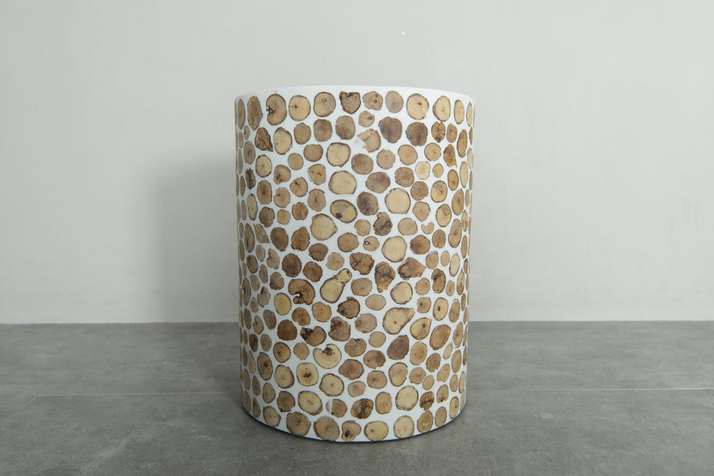 Handcrafted Berber Wood & White Resin Round Table