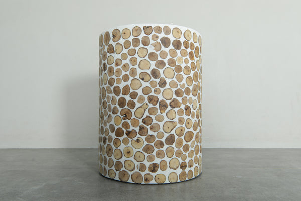 Handcrafted Berber Wood & White Resin Round Table