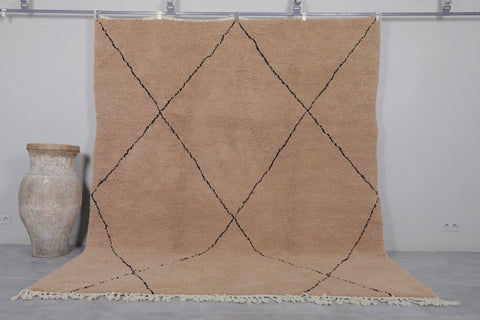 Classic Light Brown Custom Moroccan Rug with Black Patterns