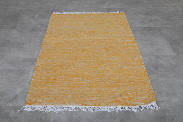 Handwoven Moroccan rug - Vibrant yellow wool carpet | 3.4 x 5.4 FT