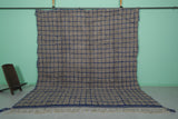 Large Moroccan Rug with Navy Grid Pattern – 10.6 x 12.2 FT