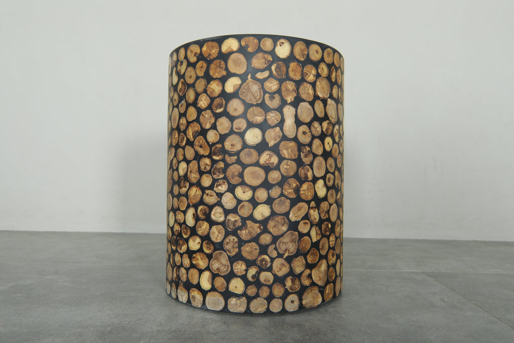 Handmade Moroccan Wood Round Table – Natural Boho Side Table