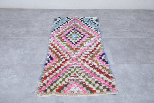 Handwoven Moroccan rug 2.5 x 5.9 FT | Vibrant diamond pattern | Wool accent