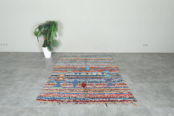 Multicolor & striped Moroccan boucherouite rug - 4.5 ft x 6.3