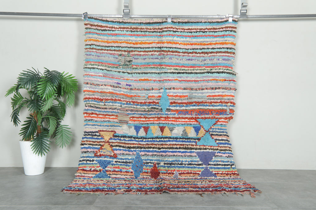 Multicolor & striped Moroccan boucherouite rug - 4.5 ft x 6.3