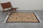 3.3 x 5.1 FT Moroccan Rug – Beige with Tribal Arrow and Symbol Motifs