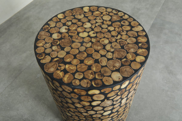 Handmade Moroccan Wood Round Table – Natural Boho Side Table