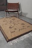 3.3 x 5.1 FT Moroccan Rug – Beige with Tribal Arrow and Symbol Motifs