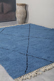 Blue Custom Moroccan Rug with Black Patterns