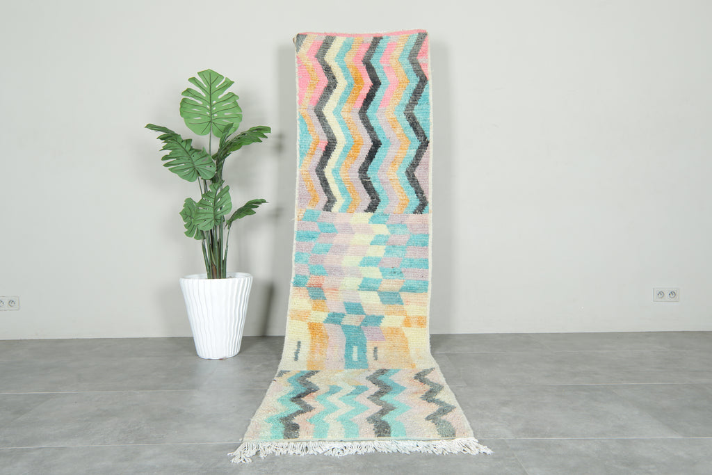 Runner Moroccan geometric rug - 2.5 ft x 9.6 ft - Multicolor wool rug