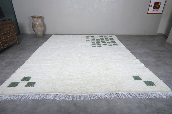 Custom size green checkered white Moroccan rug
