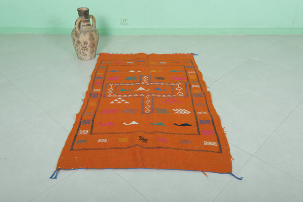 Vibrant Moroccan Orange Kilim Rug 3 FT X 4.8 FT – Handwoven Berber Accent