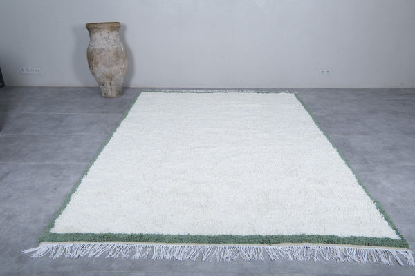 Handwoven Wool Rug in White with Green Frame Border