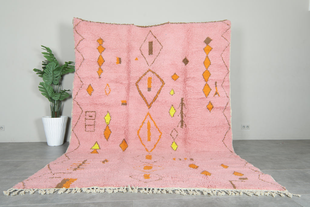 Pink beni ourain Moroccan rug with geometric detailed - 7.3 ft x 9.8 ft