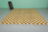 Handmade Yellow Moroccan Berber Checkered Rug - 8 x 9.7 ft