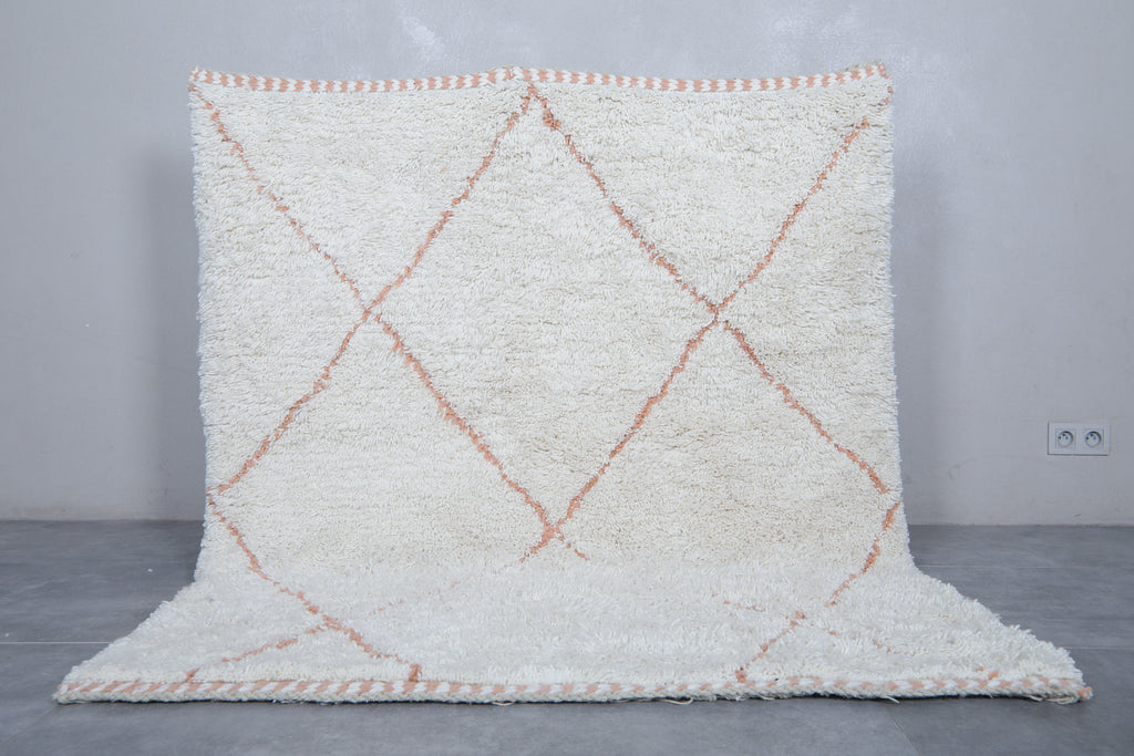 Handwoven Wool Rug in Ivory with Terracotta Diamond Pattern